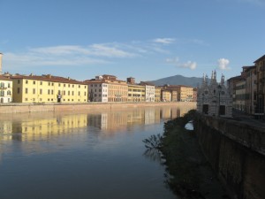 View of Pisa from the bridge over the river
