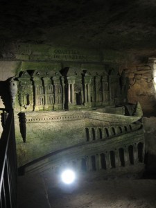 Fortress carving, catacombs of Paris.