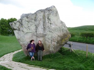 img_3096 Susan and Gwen hold up one of the Avebury Stones.