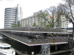 Bicycle parking garage outside the main train station in Amsterdam.