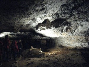Taking photos in a cave without very high-end camera gear is excruciatingly difficult.  Most of these pix are basically dreadful, but hopefully they convey some of the space.  This is a shot of one of the cave passages and some gypsum formations.