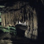 IMG_3860 Mammoth cave is actually a "dry" cave -- for geological reasons, most of the water is in the very lowest levels. So there are really very few traditional "formations" (stalactites and curtains and so on). This is one of the rare ones.